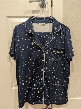 🤩 Star Print Navy Button-Up Pajama Set